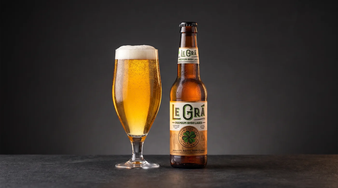 Le Grá Premium Irish Lager, studio shot